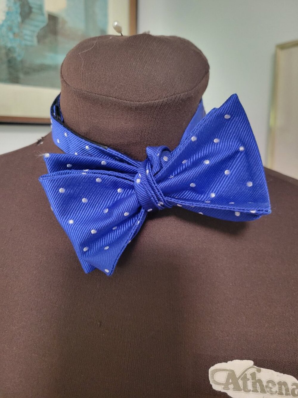 Tommy Hilfiger Silk Blue and White Polka Dot Bowtie